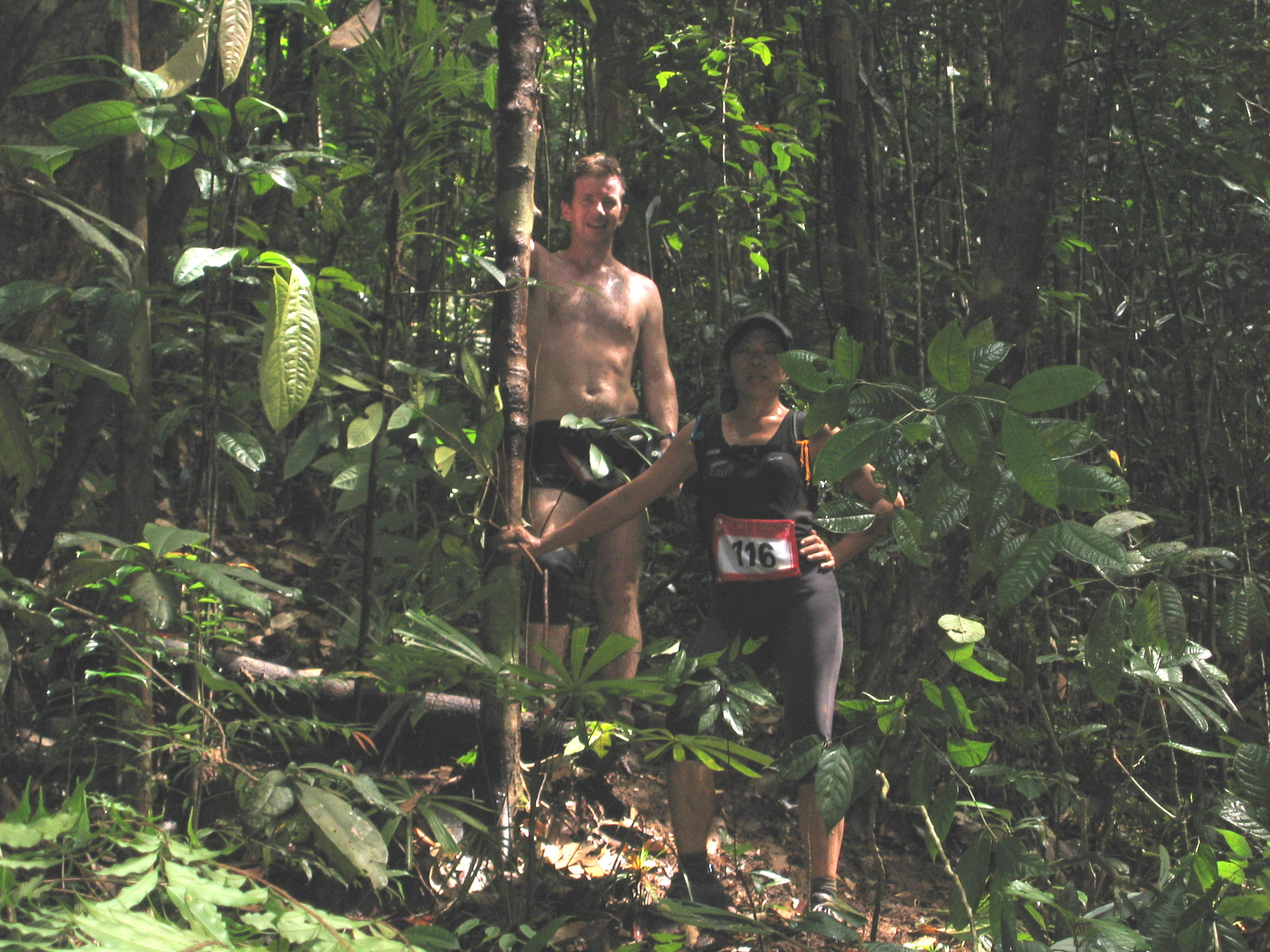 The author, and friend, in the rainforest of Sarawak during a 25km endurance run with the Miri Hash House Harriers